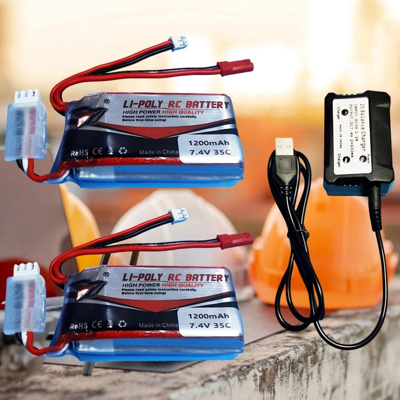 Li-Po RC truck battery pack 1200mAh 7.4V with leads and charger