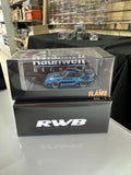 PORSCHE RWB 993 CHROME BLUE 1/64 DIECAST CAR MODEL BY FLAME MODELS