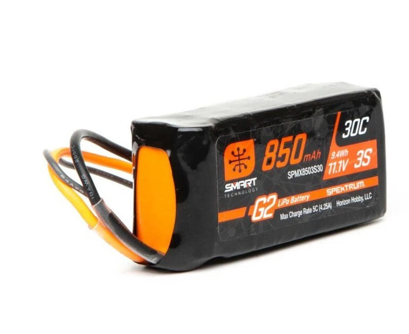 Spektrum smart lipo battery pack, black with orange wires and IC2 connector, 850mAh 11.1V