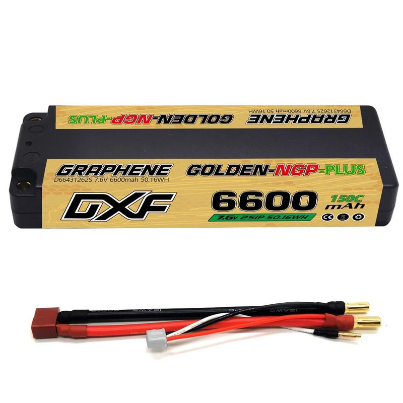 2xDXF 2S LiPo Battery 7.6V 150C 6600mAh DEANS/T 5MM RC GOLD NGP Plus Racing  car