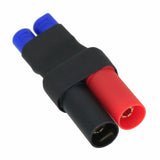 Black adapter for RC batteries with blue EC3 male and red XT150 male connectors