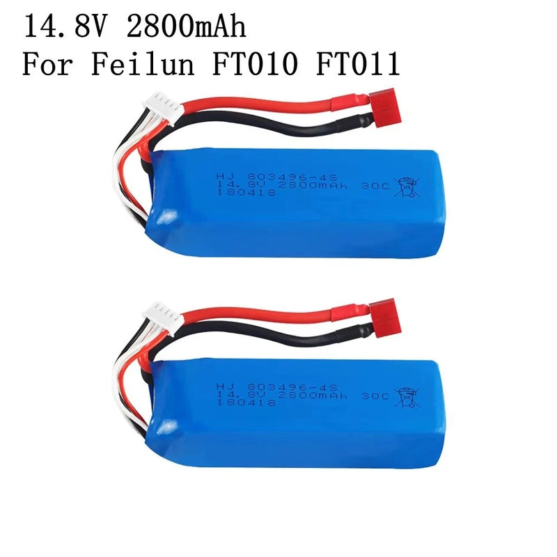 14.8V 2800mAh LiPo battery pack with red/black leads and T plug, blue