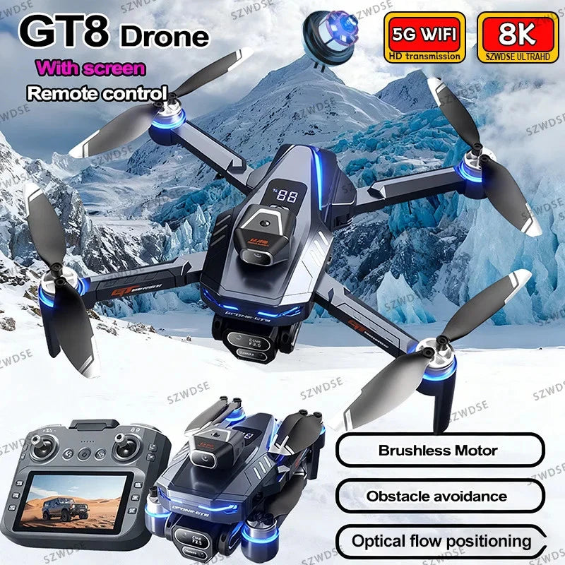 Foldable quadcopter drone with 8K dual cameras, 5G Wi-Fi, obstacle avoidance, blue lights