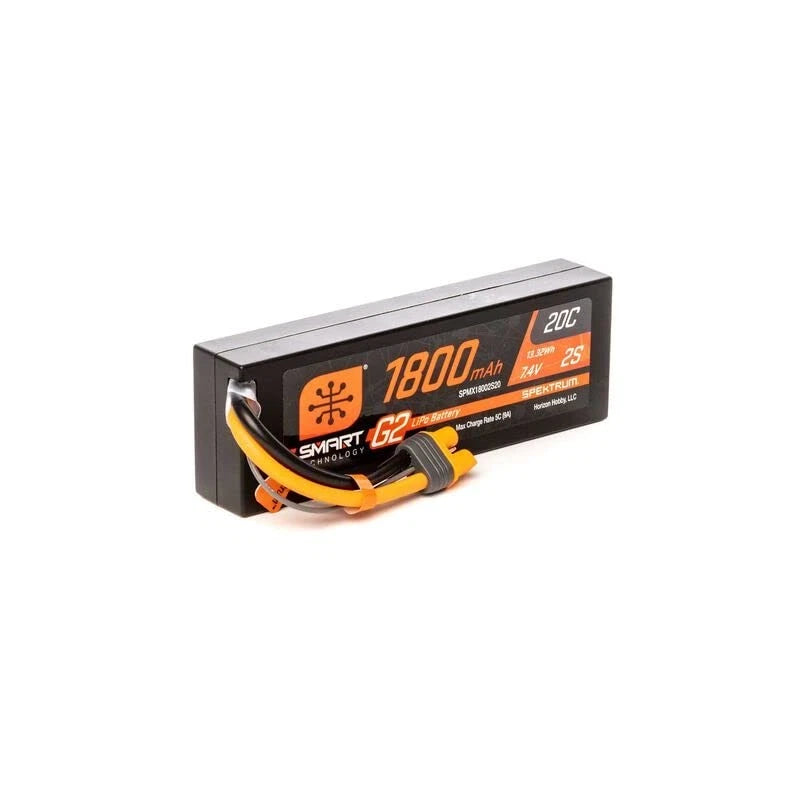 Spektrum SPMX18002S20 1800mAh 2S 7.4V Smart G2 LiPo 20C Hard Case IC3 Battery