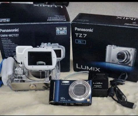 Panasonic LUMIX TZ7A Underwater Camera Set Marine Case Blue Full Kit