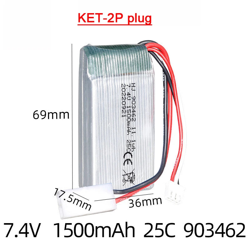 7.4V 1500mAh Lipo Battery KET plug For WLtoys 144001 V913 Q212G V912 V262 L959 Battery