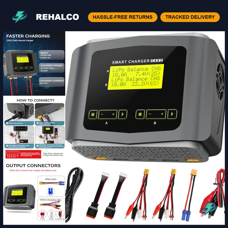 Dual 10A Fast Balance LiPo Battery Charger & Discharger for RC Cars & Drones Battery