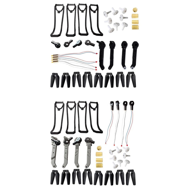 RC quadcopter spare parts set with protective covers, prop parts, screws, and wiring