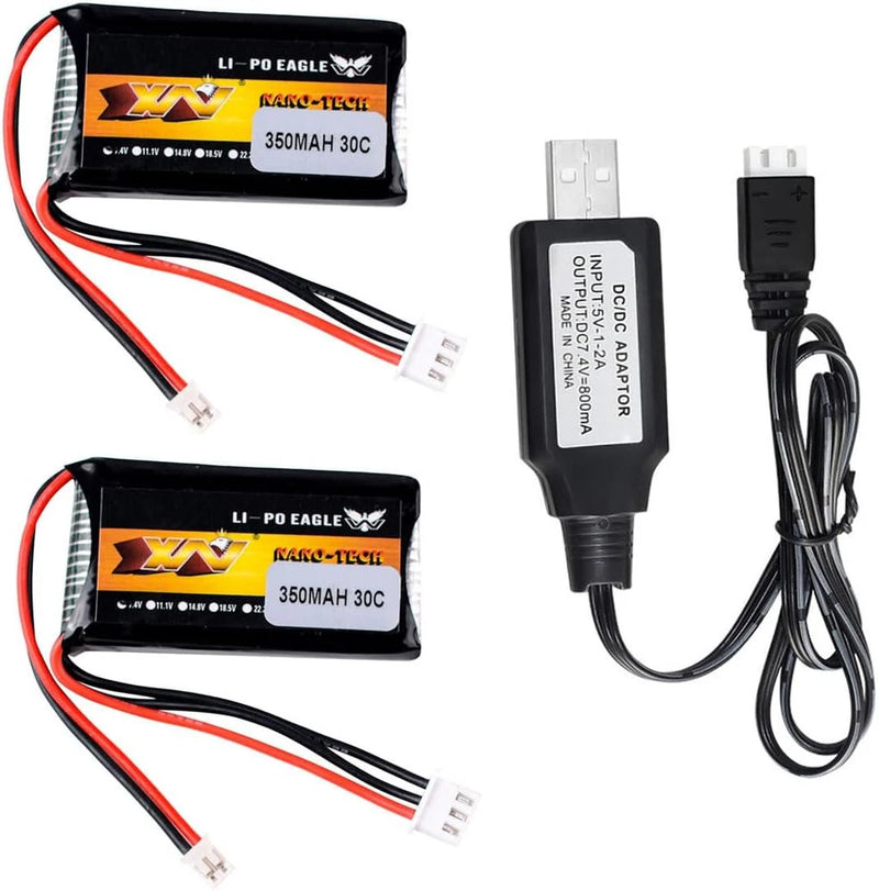 2Pcs 7.4v 350mah 30C Lipo Battery PH2.0 Plug for SCX24 90081 C10 1/24 Rc Truck