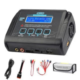RC LiPo battery charger with LCD screen, cooling fan, and balance/output ports