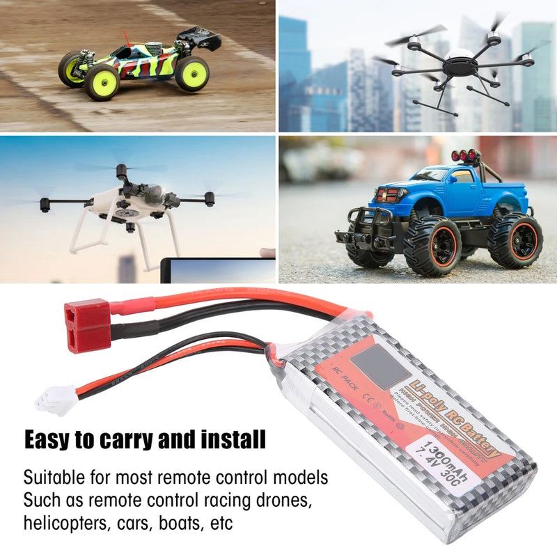 RC LiPo battery pack with T plug, orange/black wiring and label, for remote control
