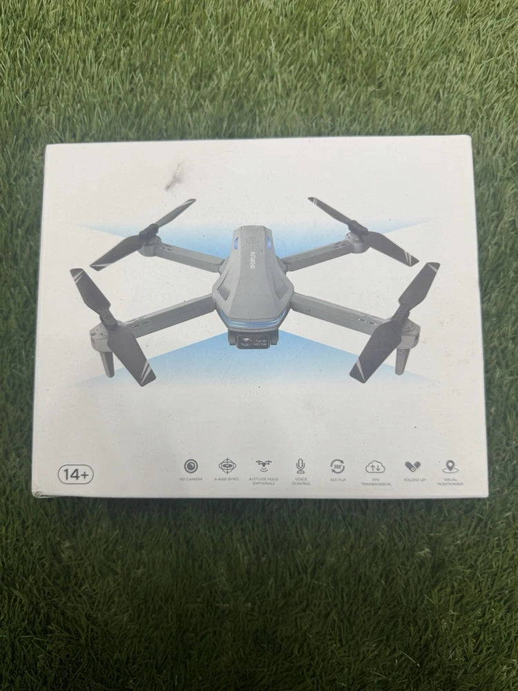 Gray foldable drone box with quadcopter graphic