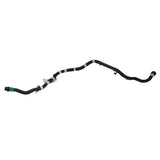 Automotive coolant return hose tube with black rubber line and connector fittings