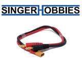XT30 to banana plug 12" charge lead, red/black cable with gold banana plug