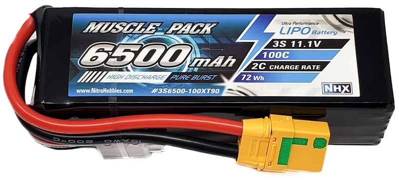 NHX Muscle Pack 3S 11.1V 6500mAh 100C Lipo Battery w/ XT90 Connector Battery