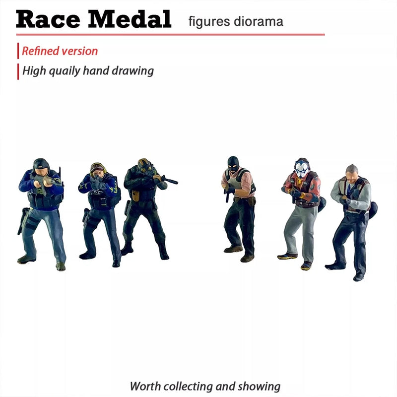 1/64 Classic Police And Bandits Miniature Figure Model For Car Vehicles Toys