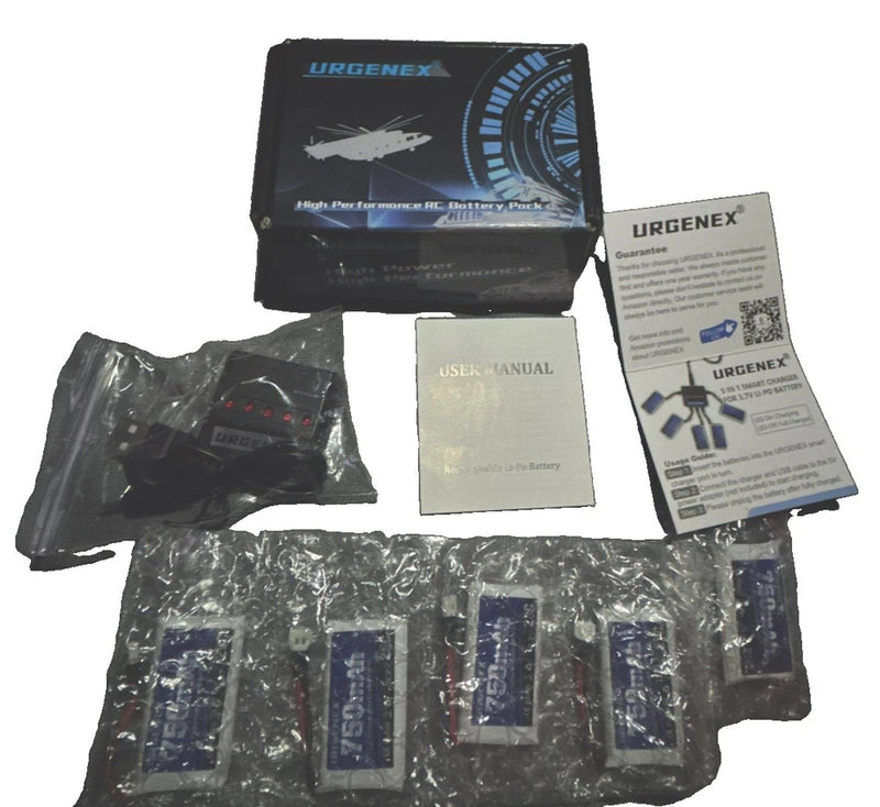URGENEX 3.7V LiPo RC Battery Kit 5 750mAh 25C Batteries with charger NIB Battery