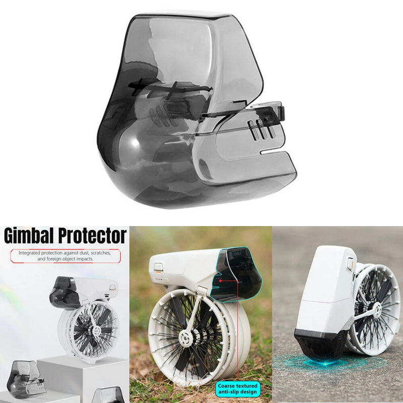Drone gimbal lens protective cover shield, clear and dark gray plastic shell