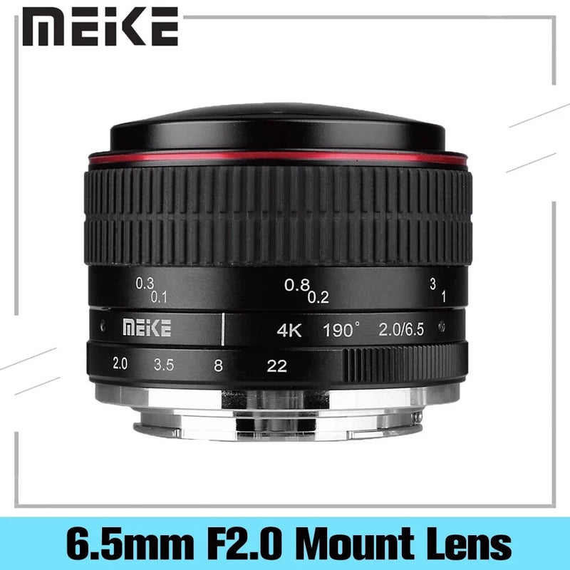 Meike 6.5mm F2.0 MF Fisheye Lens For Sony E Canon EF-M M4/3 Fujifilm X Nikon 1