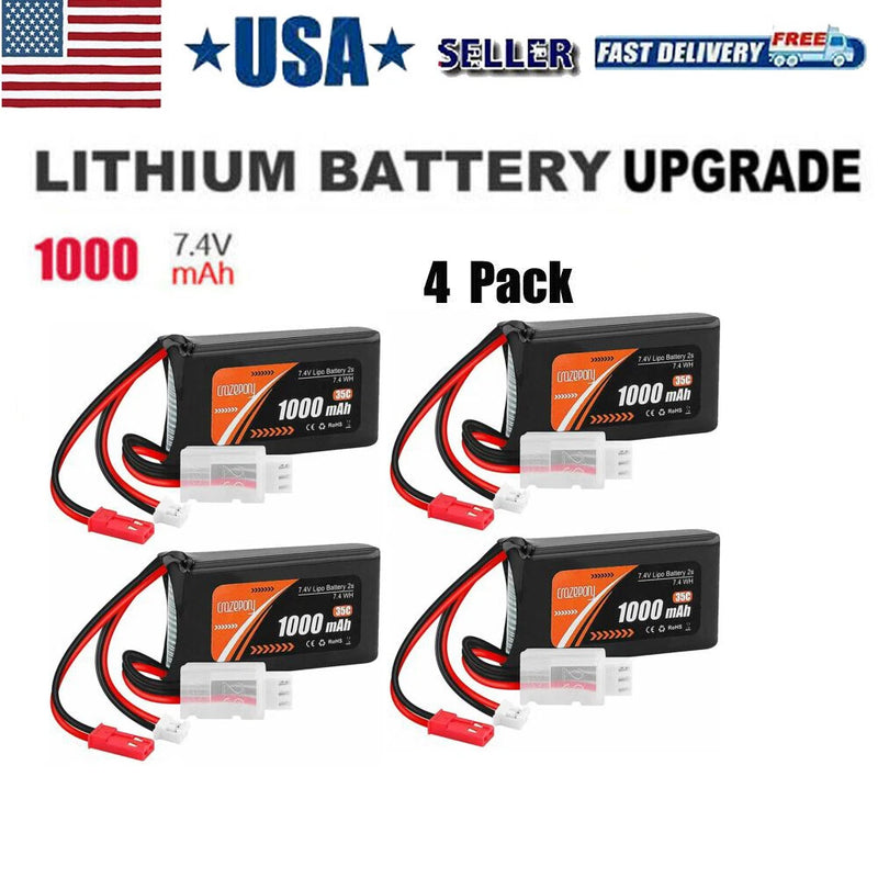 2S Lipo Battery 7.4V 1000mAh PH2.0 &JST Plug for Axial SCX24 1/10 1/16 1/18 1/24