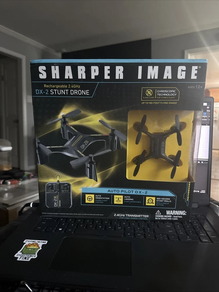 Rechargeable DX-2 stunt drone retail box with 2.4G transmitter and drone photos