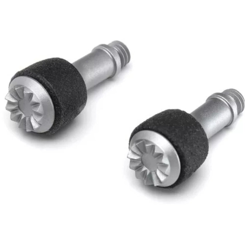Pair of remote controller joystick stick caps, black textured grips with silver metal bases