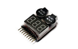 Black RC LiPo 2-in-1 battery tester with dual LED voltage display and pin connector