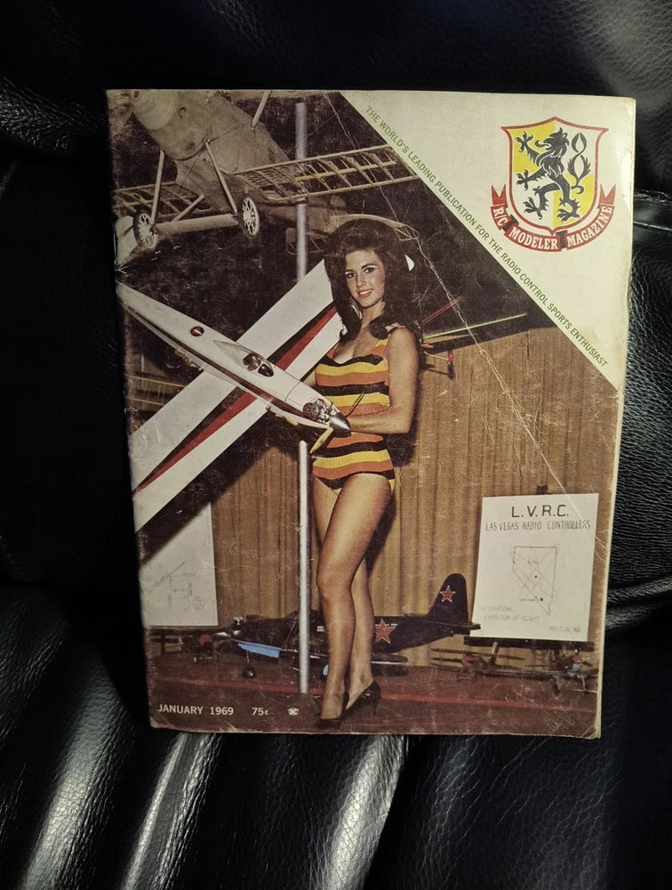 Vintage airplane modeler magazine cover, January 1969, featuring aircraft and pilot