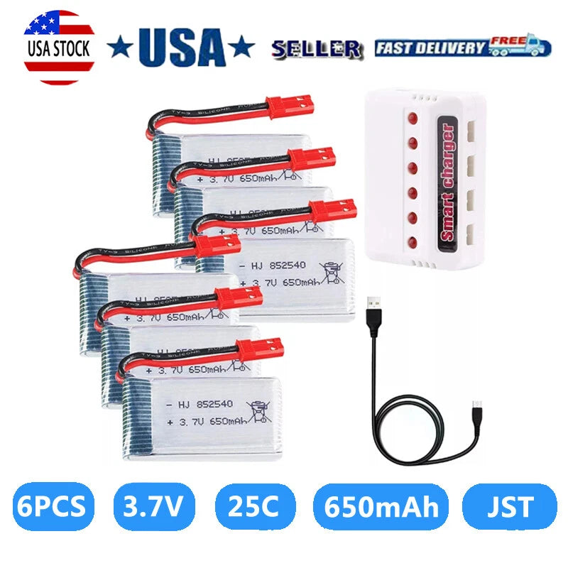 3.7V 650mAh JST LiPo battery pack set with smart charger and cables