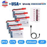 6¡Á 3.7V 650mAh Lipo Battery JST For Syma X5C Cheerson CX-30W RC Quadcopter Drone Battery
