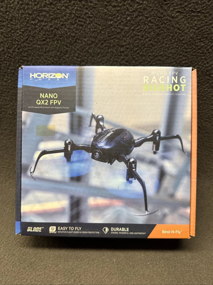 FPV drone bind-and-fly kit box with Nano QX2 drone shown on front