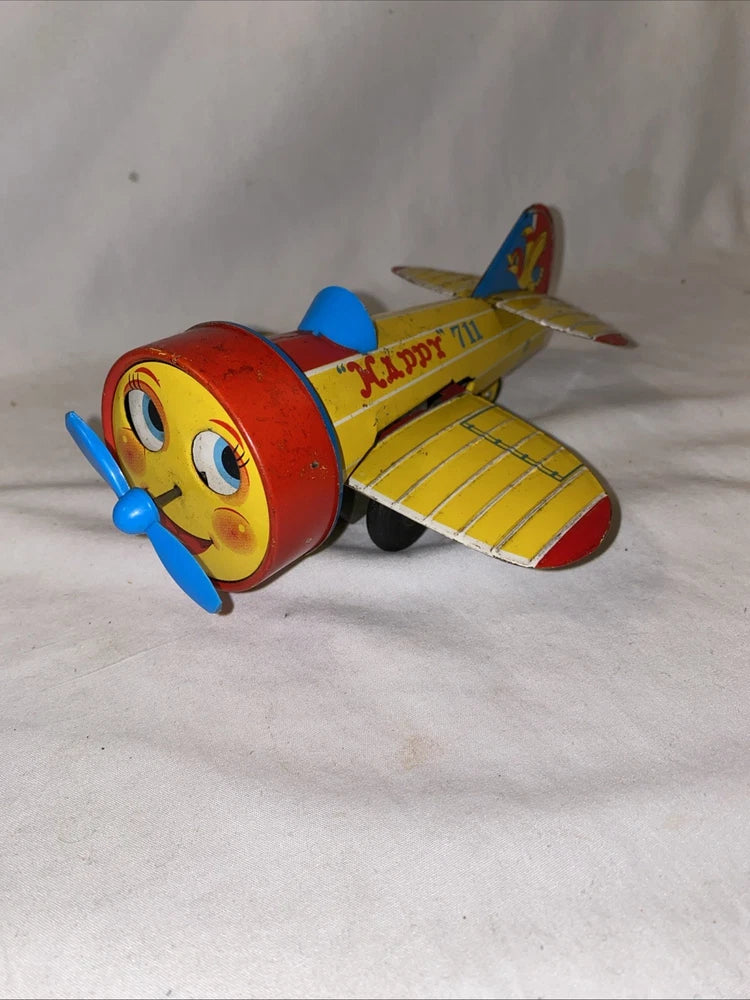 Vintage Tin Friction HAPPY 711 Playful Stunt Plane Japan Ahi Japan Works