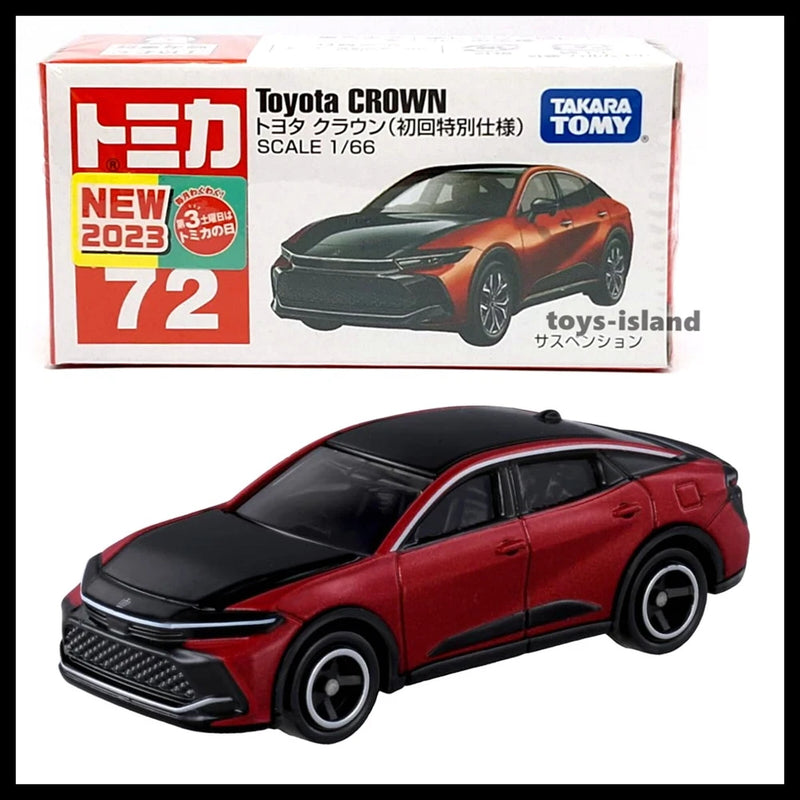 Red and black Toyota Crown die-cast model car with display box, scale 1/66