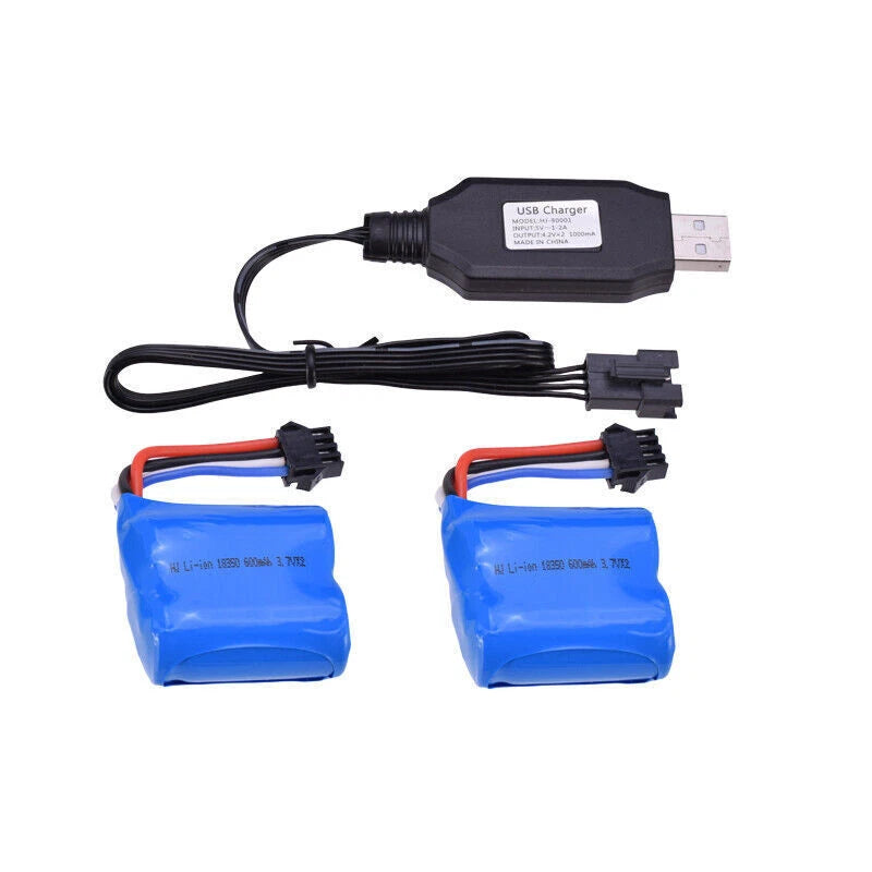 2x 7.4V 600Mah Li-ion Battery SM-4P plug and USB cable for UDI001 RC Racing Boat Battery