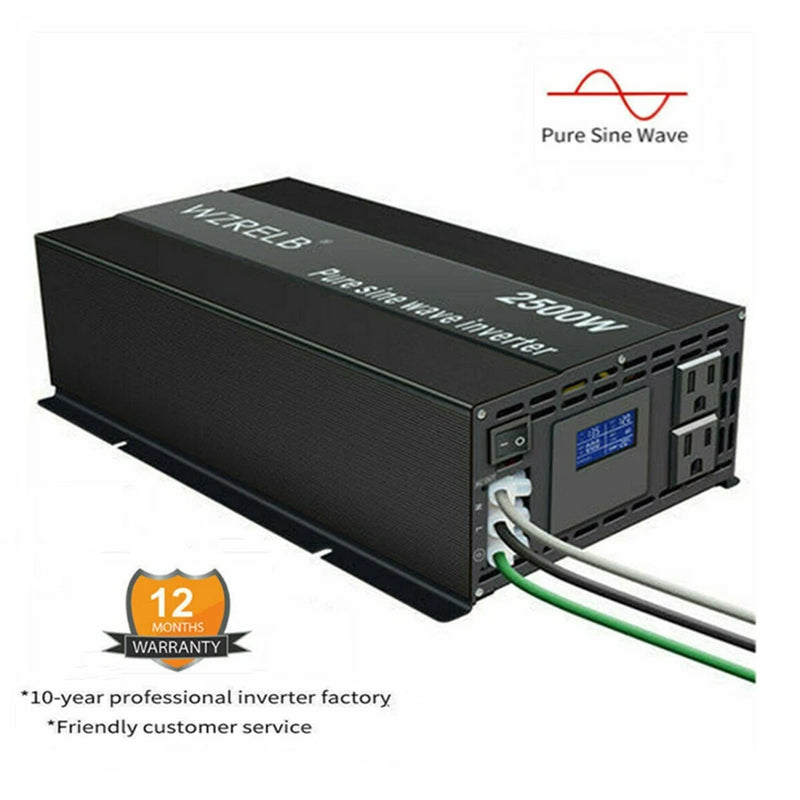 2500W Pure Sine Wave Inverter 24V DC to 110/220V AC Power Converter Car LCD Camp