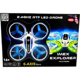 2.4GHz RTF LED drone box with blue propellers and IMEX Explorer branding