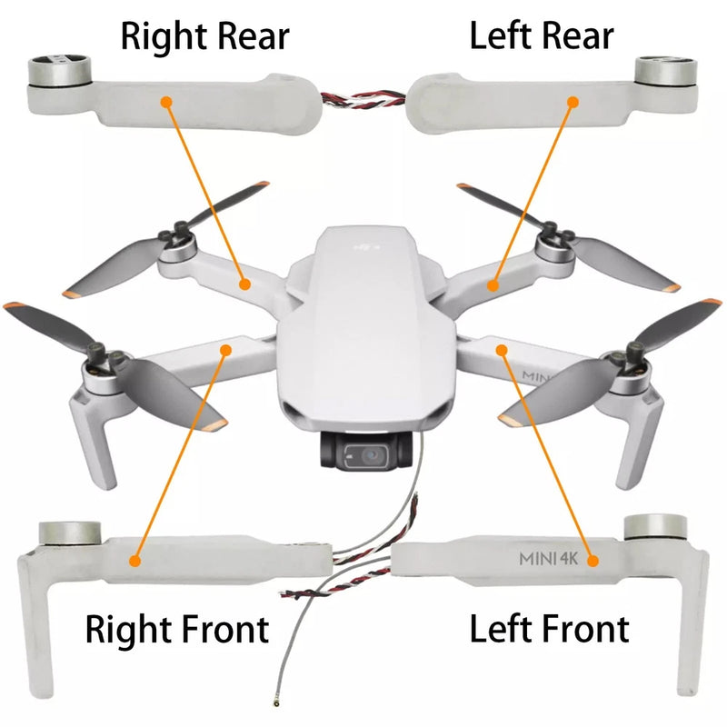 DJI Mavic Mini 4K drone replacement arm shell with motor assembly (front and rear pairs)