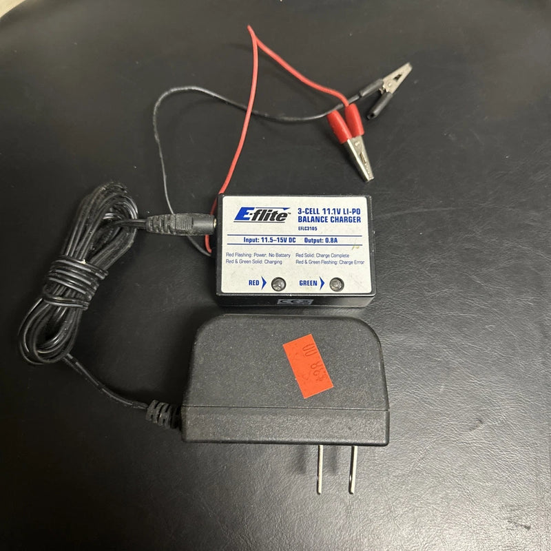 EFlite 3 Cell 11.1v Li-Po Balance Charger - EFLC3105 - New- Power Adapter - NOS Battery