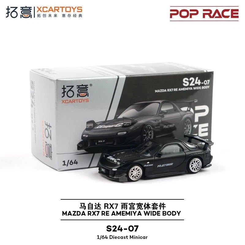 Pop Race 1/64 MAZDA RX7 RE AMEMIYA WIDE BODY Matte black Model Diecast Metal Car