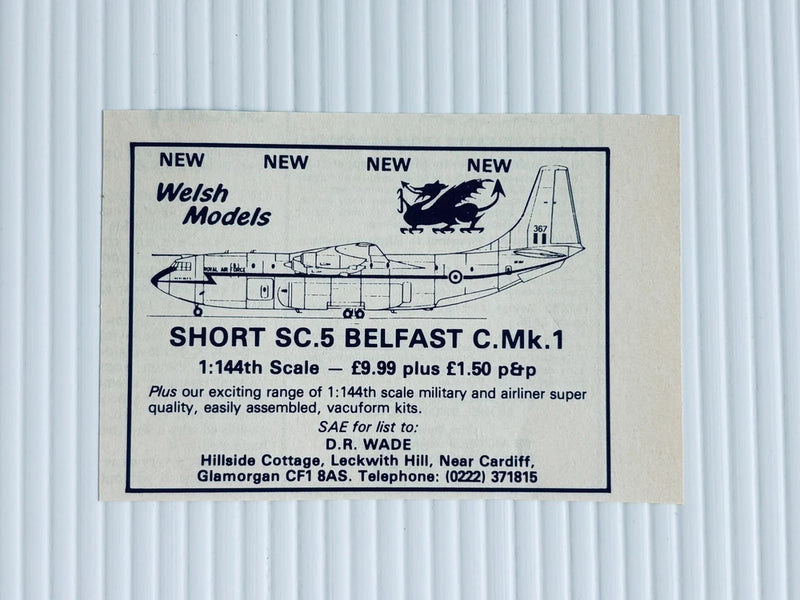Vintage print ad for Short SC.5 Belfast C Mk.1 model kit, 1:144 scale