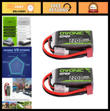2 Packs 3S LiPo Battery 11.1V 2200mAh 120C T Plug for RC Cars, Trucks, Airplanes Battery