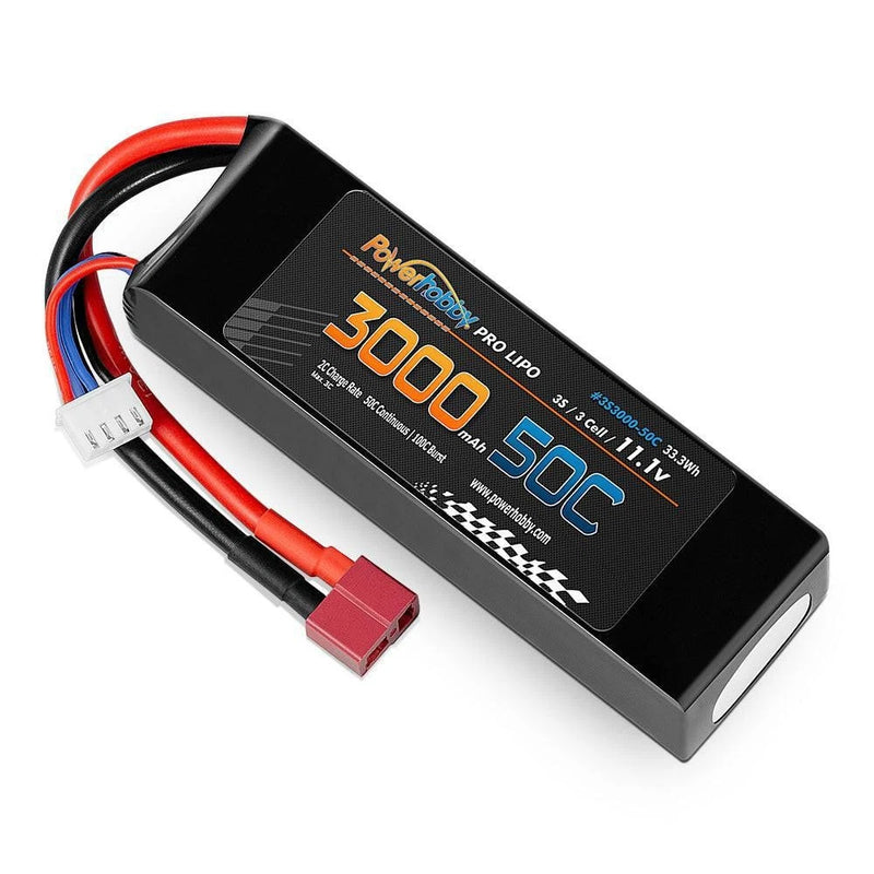 3S 11.1V 3000mAh 50C Deans Lipo Battery Pack Powerhobby PHB3S300050DEANS Battery