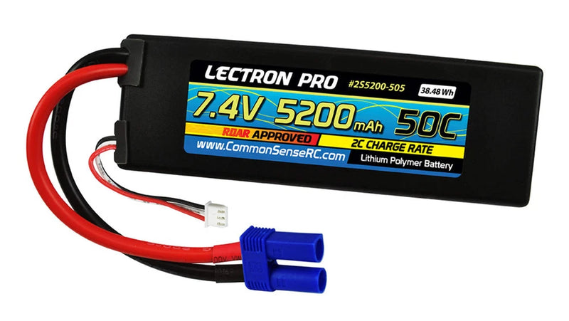 Common Sense RC (2S5200-505) Lectron Pro 2S 7.4V 5200mAh 50C Lipo Battery with E Battery