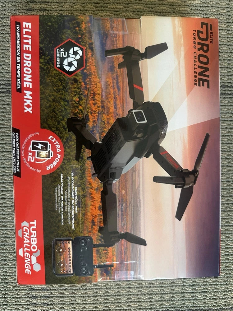 Foldable FPV quadcopter drone box with dual cameras, app control and spare batteries