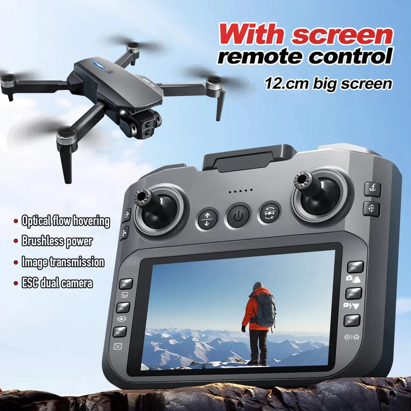 Drone remote controller with built-in screen and two joysticks