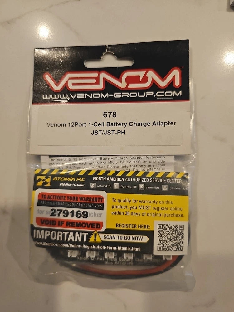 RC 1S LiPo battery charge adapter, 12Port, in retail blister package (Venom)