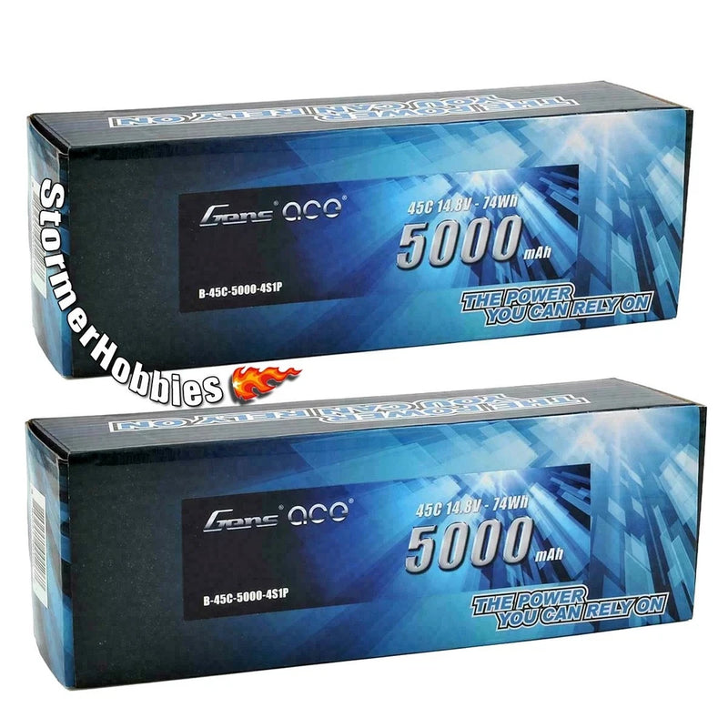 2 Gens Ace 5000mAh 14.8V 45C 4S RC Airplane Lipo Battery Pack W/Deans T Plug Battery