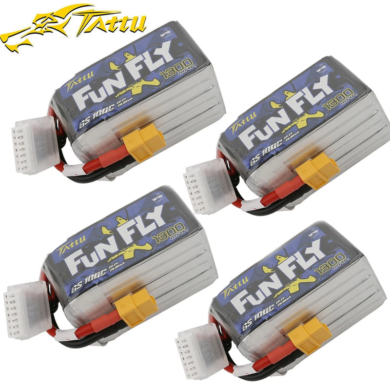 4X Tattu 1300mAh 100C 22.2V 6S Lipo Battery XT60 Plug For RC FPV Heli Airplane