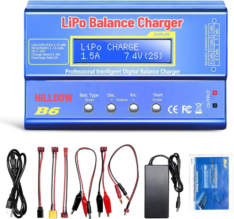 B6 Battery Charger 80W Mini Lipo Balance Charger/Discharger with Power Supply fo Battery
