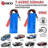 2Pcs WLtoys K969 Battery 7.4V 520mAh for K969 K979 K989 K999 P939 P929 RC Car